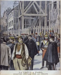 Strike in Paris, building site protected by the army, illustration from 